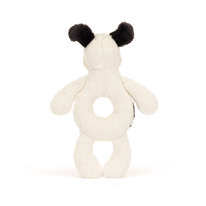 Black & Cream Puppy Ring Rattle