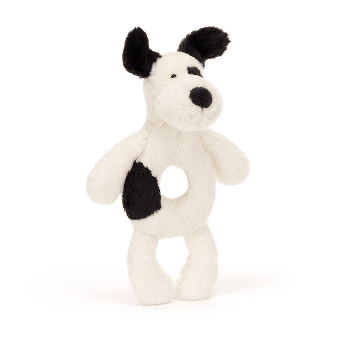 Black & Cream Puppy Ring Rattle