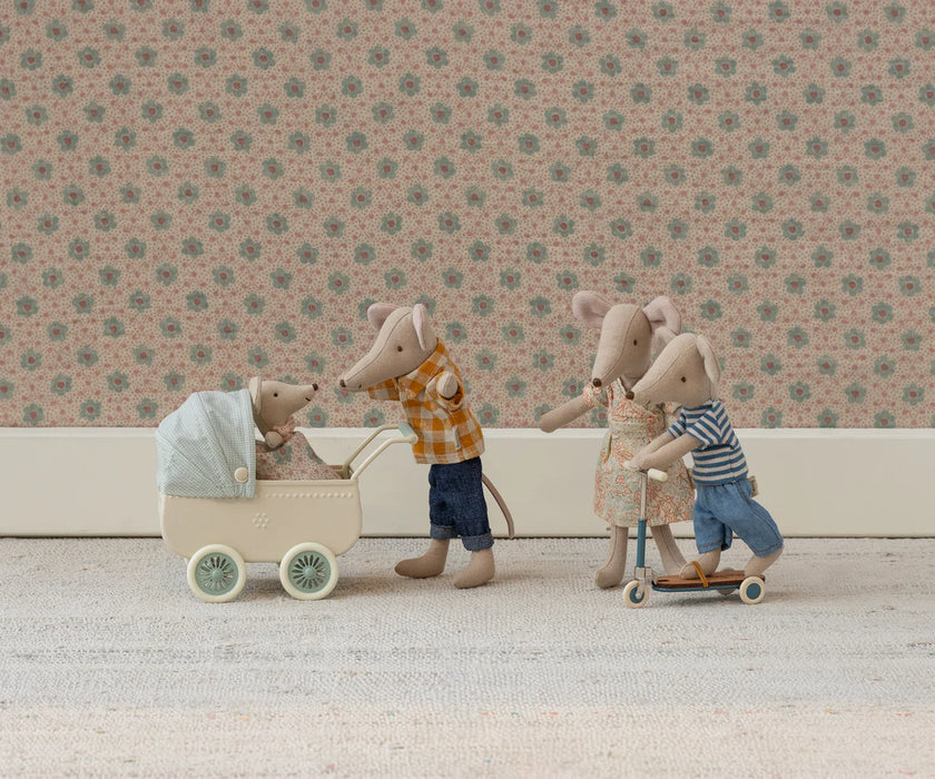 Pram with baby mouse - Mint