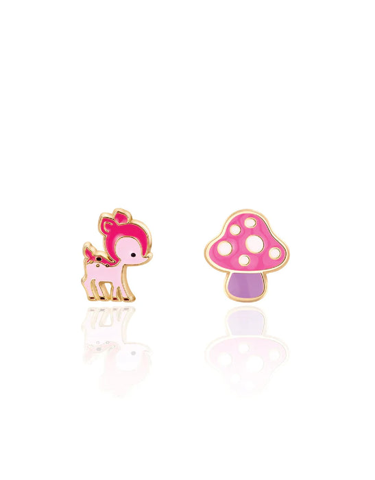ENAMEL EARRINGS- LITTLE FAWN AND PINK MUSHROOM