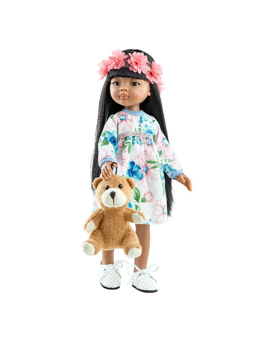 Doll Las Amigas-Meily With White Dress With Blue Flowers And Crown