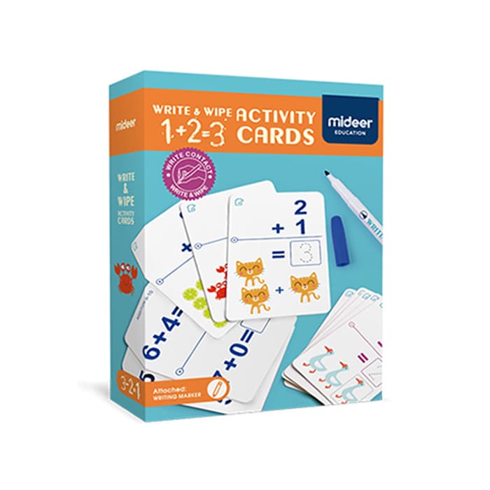 Kids Learning Toys – Write and Wipe Activity Cards-1+2=3 Cards