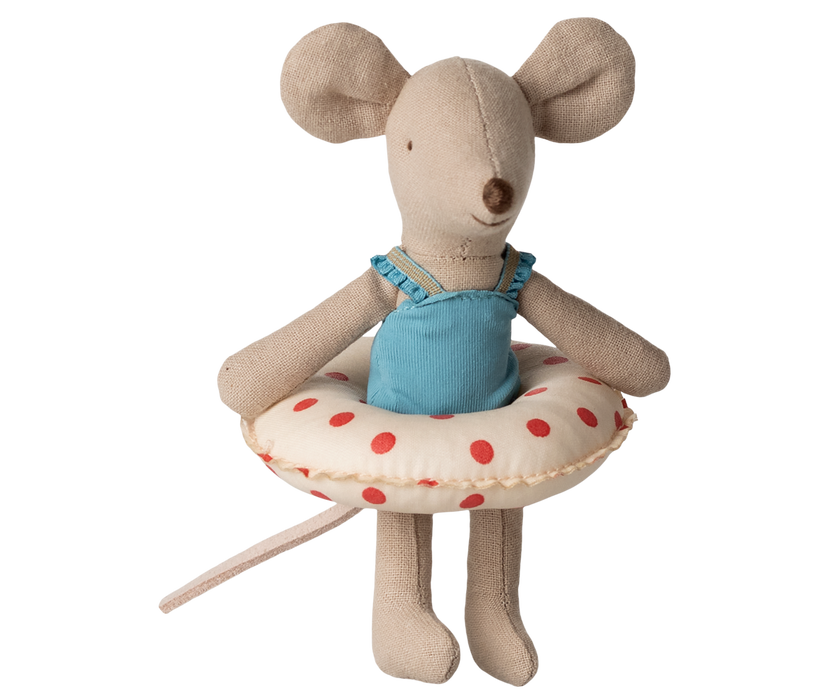Little sister, Beach mouse with float - Red dots
