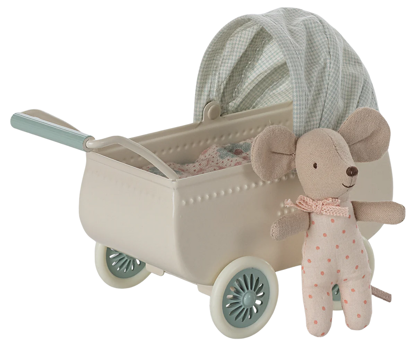 Pram with baby mouse - Mint