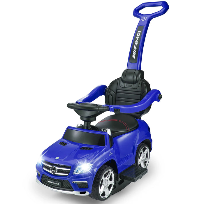 Mercedes-Benz AMG GL63 4-in-1 Kids Ride-On Car with Push Bar, LED Lights, and MP3 Player, Licensed Blue