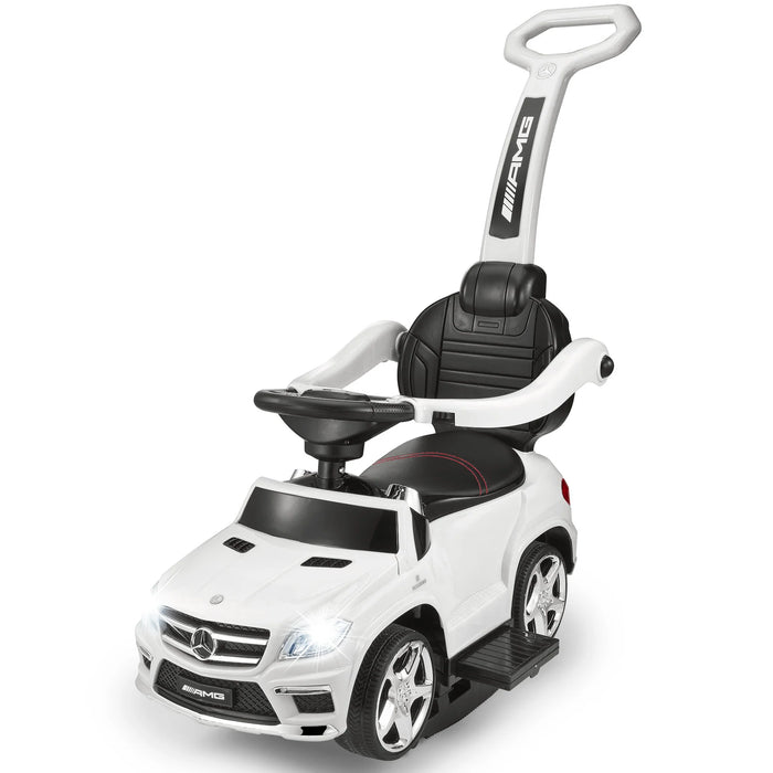 Mercedes-Benz AMG GL63 4-in-1 Kids Ride-On Car with Push Bar, LED Lights, and MP3 Player, Licensed White