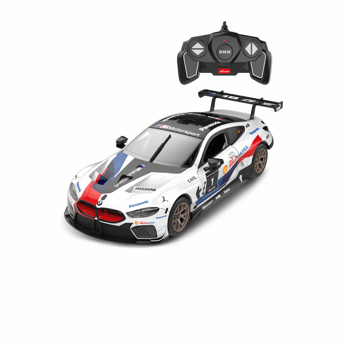 BMW M8 GTE 1/18 Scale DIY Building RC Car Kit Licensed with Remote Control and Customization Stickers by Rastar, 74pcs
