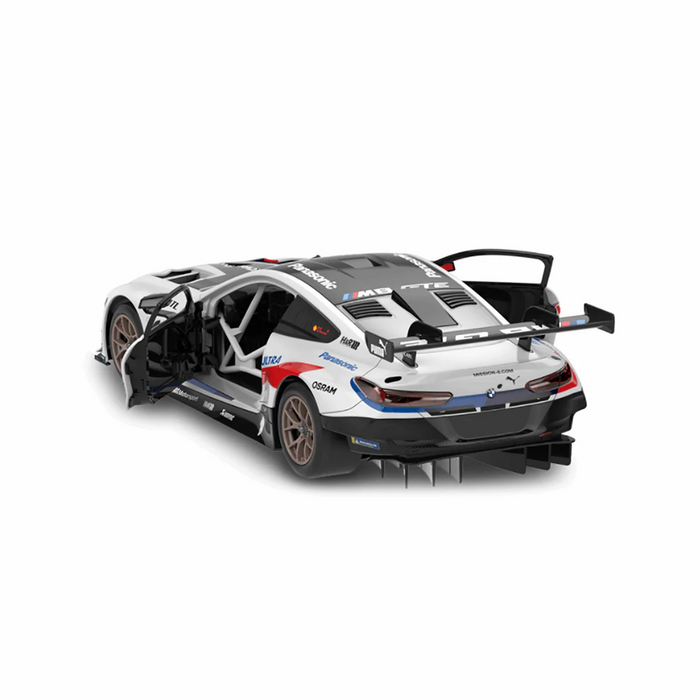 BMW M8 GTE 1/18 Scale DIY Building RC Car Kit Licensed with Remote Control and Customization Stickers by Rastar, 74pcs