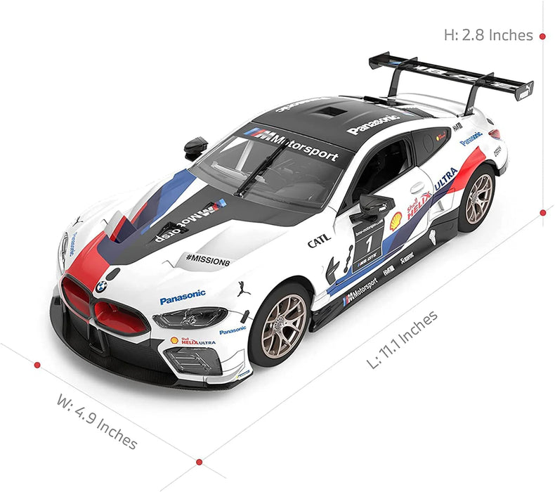 BMW M8 GTE 1/18 Scale DIY Building RC Car Kit Licensed with Remote Control and Customization Stickers by Rastar, 74pcs