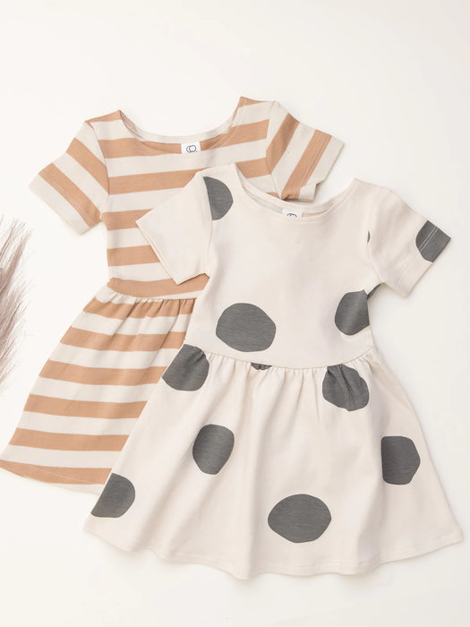 Short Sleeve Swing Dress - Big Polka / Pewter