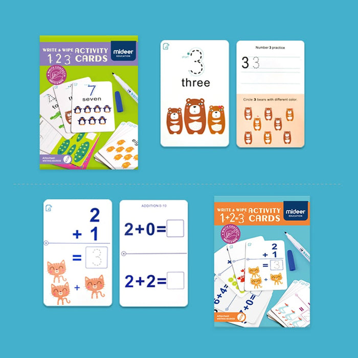 Kids Learning Toys – Write and Wipe Activity Cards-1+2=3 Cards