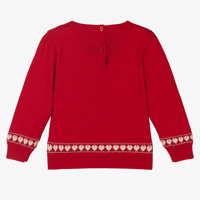 Girls Red Puppy Wool Sweater